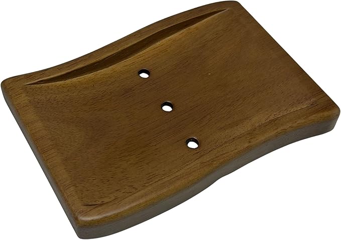 Soap Dish, Wooden Soap Holder with Wave Design for Fast Drainage & Non-Slip Base, for Shower, Bathroom, and Kitchen Sink