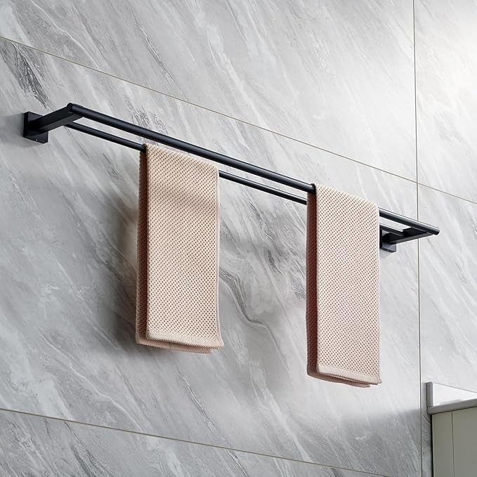 Miyili Matte Black Double Bath Towel Bar 36-Inch Stainless Steel Hand Towel Rack for Bathroom Wall Mount, A02B90B