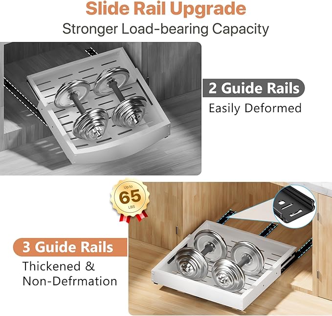 2 Pack Pull out Cabinet Organizer, Width (10"-16") Depth (17"-25"), with 3 Rails Adjustable Slide, Expandable Pullout Drawers for Cabinets, No Drill Adhesive Kitchen Drawers for Pantry Shelves