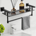 Glass Shelf for Bathroom 20 Inch Bathroom Shelves with Towel Bar Tempered Glass Shelves with Stainless Steel Towel Holder for Wall (All Matte Black)