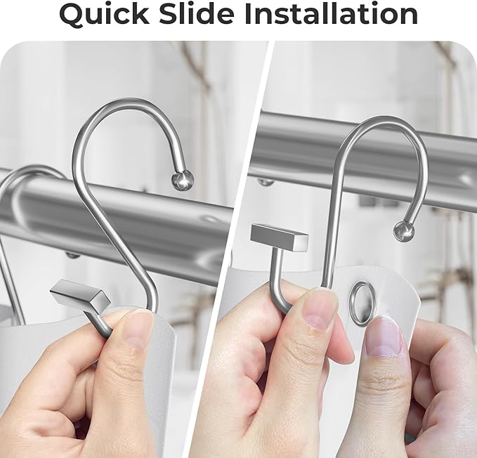 Shower Curtain Hooks, Chrome Shower Curtain Rings Rust Proof, 12PCS Shower Hooks for Shower Curtain, T-Bar Design Convenient Elegant Shower Curtain Hangers for Bathroom Kitchen Wardrobe