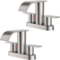 FORIOUS Brushed Nickel Bathroom Sink Faucet, Waterfall 4 Inch Centerset Bathroom Faucets with Metal Pop up Drain and cUPC Hose for Basin, Vanity, RV, Pedestal 2 or 3 Hole Sink, 2 Pack