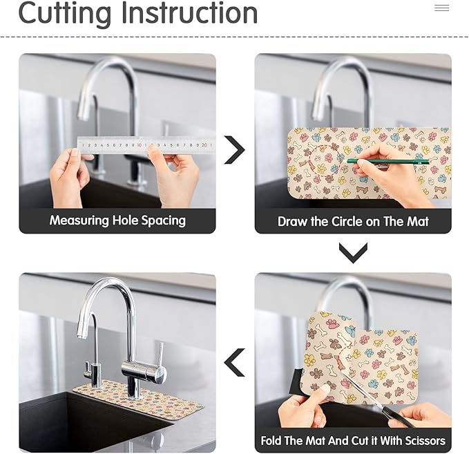 Yellow Paw Prints Bones Kitchen Sink Splash Guard Sink Faucet Mat Faucet Handle Drip Catcher Drain Mats for Kitchen Bathroom Countertop Absorbent Dish Drying Pad 2Pack 30x5.4IN