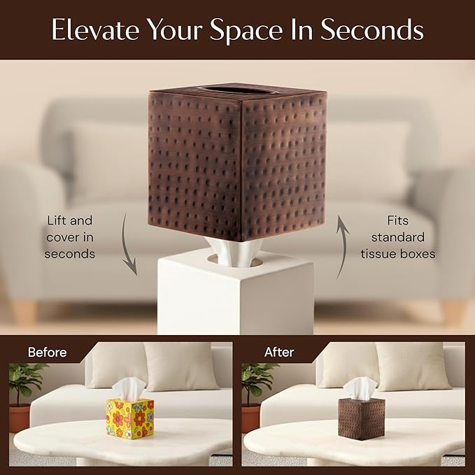 Monarch Abode Tissue Box Cover Square – Hand Hammered Antique Copper Metal Tissue Holder Box for Bathroom Accessory, Aesthetic Decorative Facial Napkin Cube for Modern Home Decor