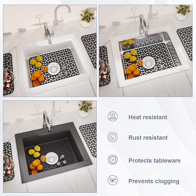 TOOVEM Silicone Sink Protectors for Kitchen, Kitchen Sink Protector Mat, 11.5 x 16.2 Inch Silicone Heat Resistant Non-Slip Sink Mats for Bottom of Kitchen Stainless Steel, Black