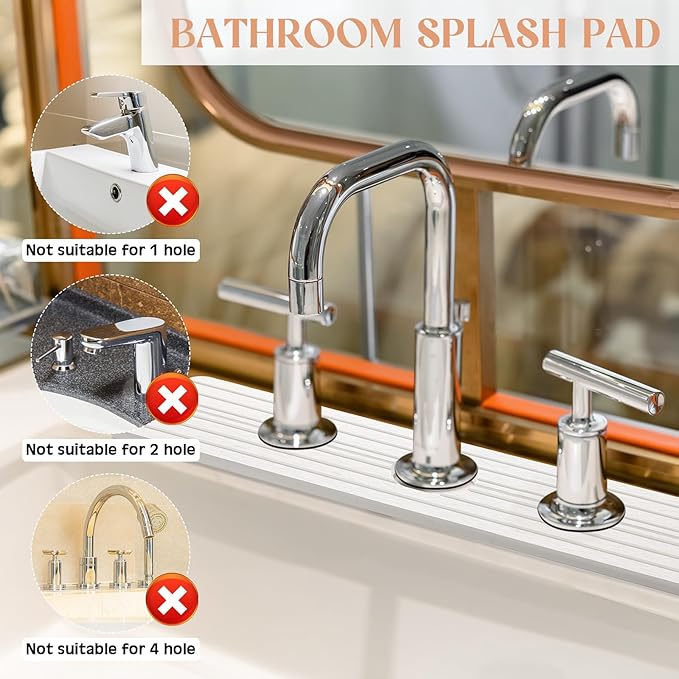 3 Hole White Faucet Mat for Kitchen Sink 16.1" x 5" Kitchen Faucet Absorbent Mat Diatomite Splash Guard for Sink Quick Drying Stone Drip Catcher for Bathroom Counter