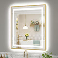 36x30 Inch LED Bathroom Mirror with Gold Frame, Backlit & Front Lit, Anti-Fog Lighted Bathroom Vanity Mirror for Wall, Memory Function, Dimmable, HD Tempered Glass, Shatter-Proof