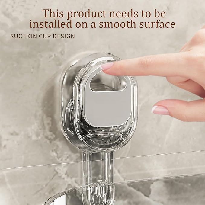 No Drill Bathroom Organizer with Strong Suction Cups, Heavy Duty Shower Organizer Holds 10lbs, Bathroom Shelf for Shampoo, Soap, Razor, Toothbrush (transparent gray)