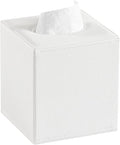 PU Leather Tissue Box Cover Square Tissue Box Holder with Magnetic Closure, Decorative Tissue Holder for Bathroom Bedroom Office (White)