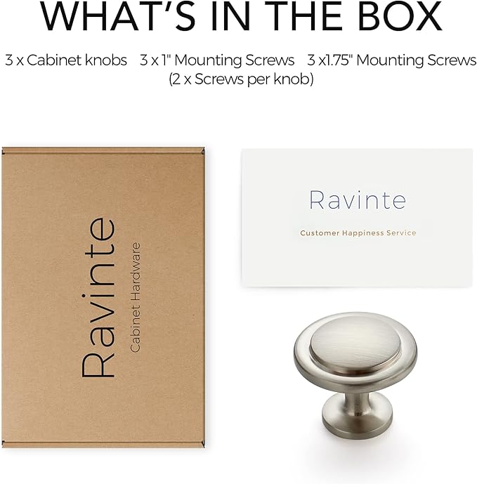 Ravinte 3 Pack 1-1/4 inch Kitchen Cabinet Knobs Brushed Nickel Dresser Zinc Pulls Door Drawer Handles for Dresser Drawers
