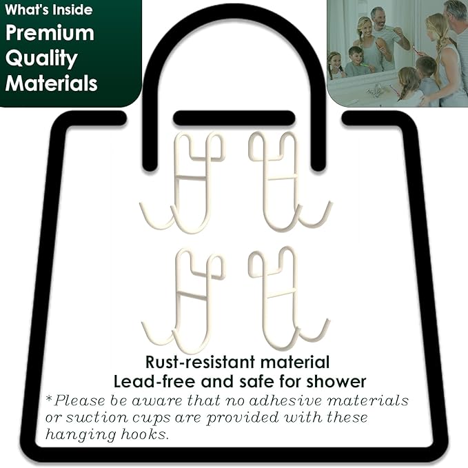 White Shower Caddy Hooks - Razor Hanger and Holder, Shelf Hooks for Loofah - 4 Pack