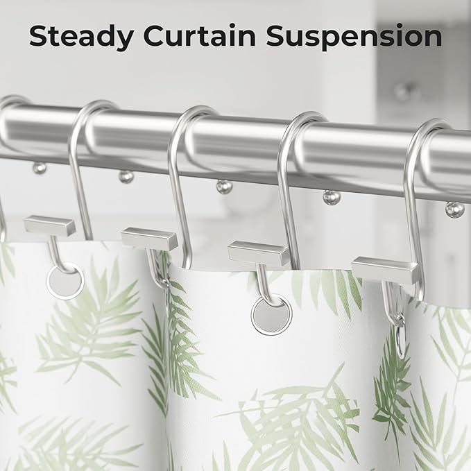 Shower Curtain Hooks, Nickel Shower Curtain Rings Rust Proof, 12PCS Shower Hooks for Shower Curtain, T-Bar Design Convenient Elegant Shower Curtain Hangers for Bathroom Kitchen Wardrobe