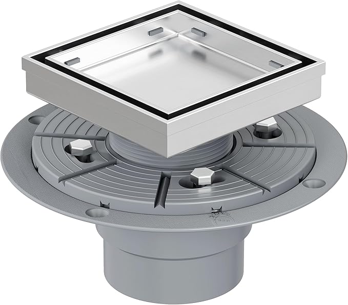 Neodrain 4-Inch Square Shower Drain with Tile Insert Grate, Professional Brushed 304 Stainless Steel Rectangle Shower Floor Drain Manufacturer, Floor Shower Drain with Shower Drain Base