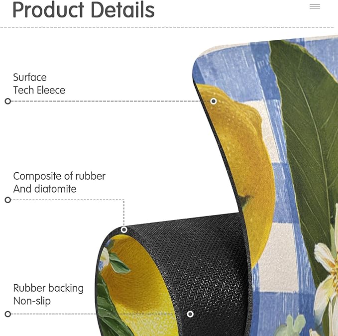 Gingham Blue and White Lemons Kitchen Sink Splash Guard Faucet Mat Diatomite Absorbent Pad for Bathroom RV 30x5.4in 1PCS water