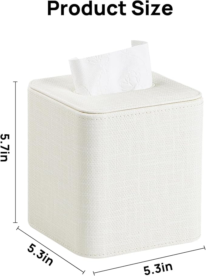 Square Tissue Box Cover with Magnetic Closure, Modern PU Leather Tissue Box Holder for Bathroom Vanity Countertop Night Stands Bedroom Office Desk, Stylish Cube Tissue Holder (Cream)