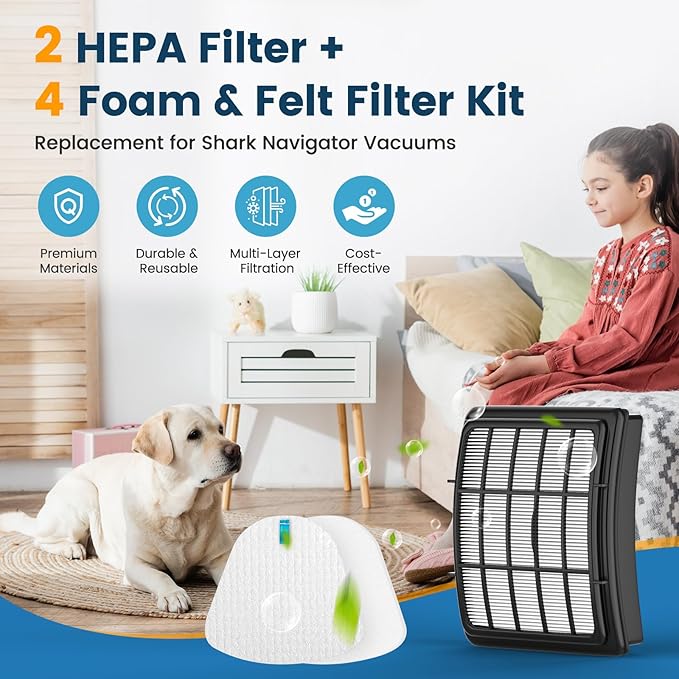 2 + 4 Pack Filters for Shark Vacuum Navigator Lift Away Filter Replacement ZU503AMZ NV350 NV351 NV352 NV355 NV356E NV357 NV360 NV370 UV440 UV540, Parts XFF350 XHF350