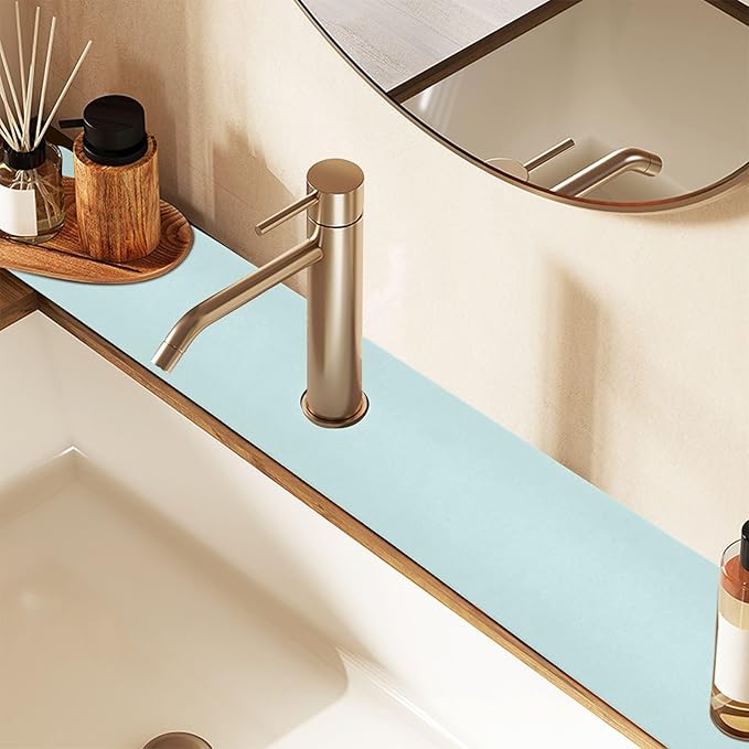 Kitchen Sink Splash Guard 2 PCS 14.7 Inch Sink Faucet Mat Splash Guard for Bathroom Countertop Water Absorbent Foldable Cuttable Soft Washable Blue