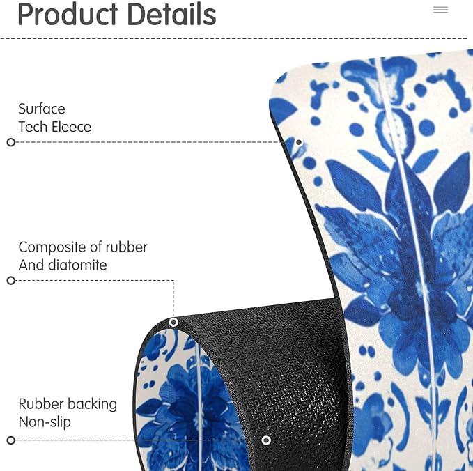 Kitchen Sink Splash Guard 1 PC 14.7 Inch Sink Faucet Mat Splash Guard for Bathroom Countertop Water Absorbent Foldable Cuttable Soft Washable Floral Blue and White Tile