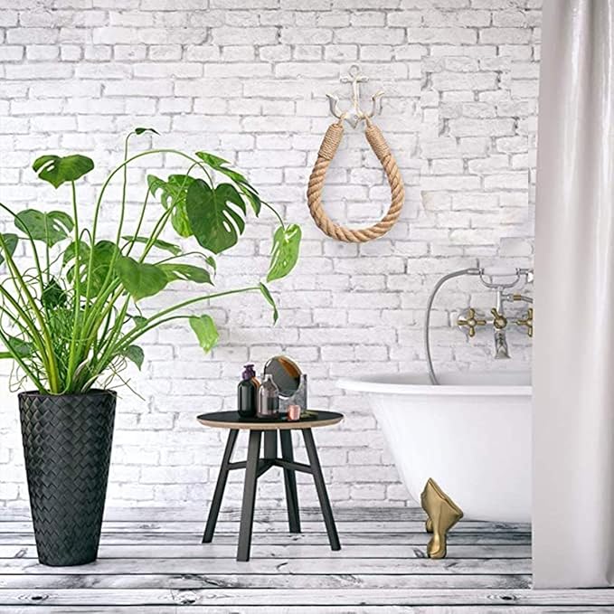 Nautical Toilet Paper Holder Rustic-Industrial Wall-Mounted Nautical Toilet Paper Towel Ring with Metal Hook for Bathroom Decor (White)