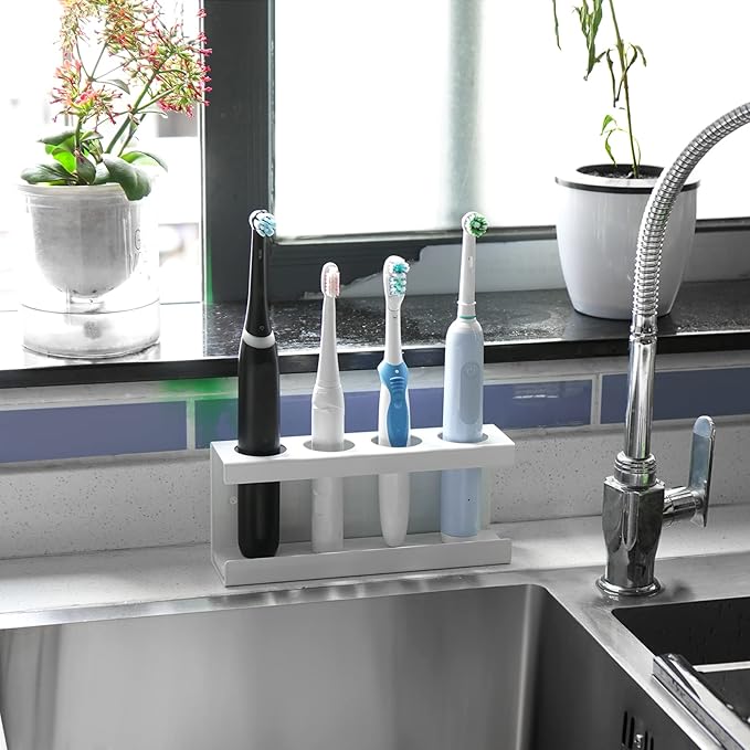 Wall Mounted Electric Toothbrush Holder, 4 Slots Stand with Diatomite Dish, Storage Rack Compatible with AquaSonic Black Series, Kingheroes Sonic, Oral-B (White)