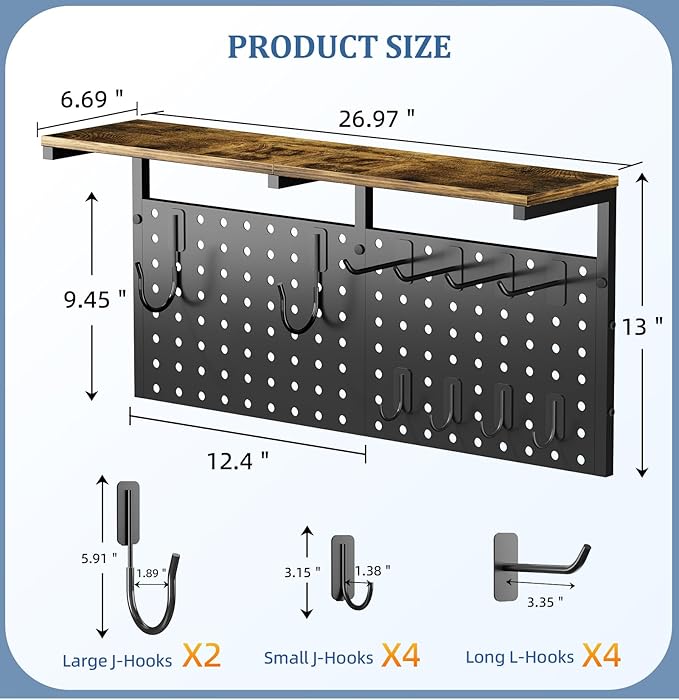 Ironing Board Hanger Wall Mount with Cleaning Supplies Organizer, Laundry Room Organization Storage Shelf with Iron Stand & Broom Mop Holder Hooks, Utility Rack for Home Garage Kitchen