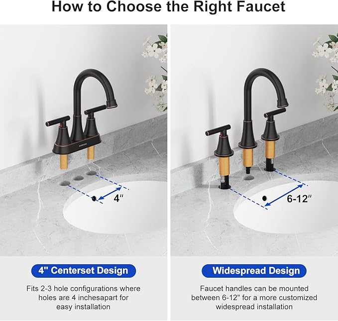 Bathroom Faucets for Sink 3 Hole, Hurran Oil Rubbed Bronze Bathroom Sink Faucet with Pop-up Drain and Supply Lines, Stainless Steel Lead-Free Widespread Faucet for Vanity RV, 2 Pack