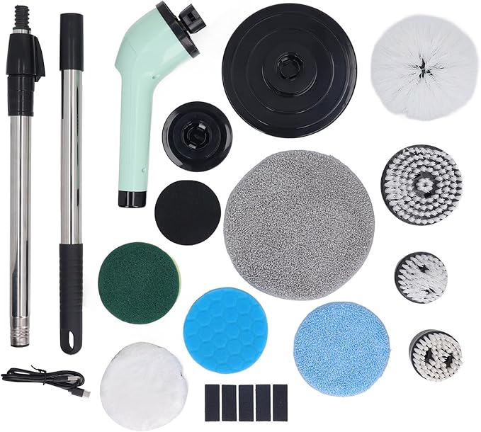 Electric Scrubber, Handheld Cleaning Brush with 9 Multifunctional Brush Heads, Cordless Design for Kitchens, Bathrooms and Cars, PP, Strong Motor