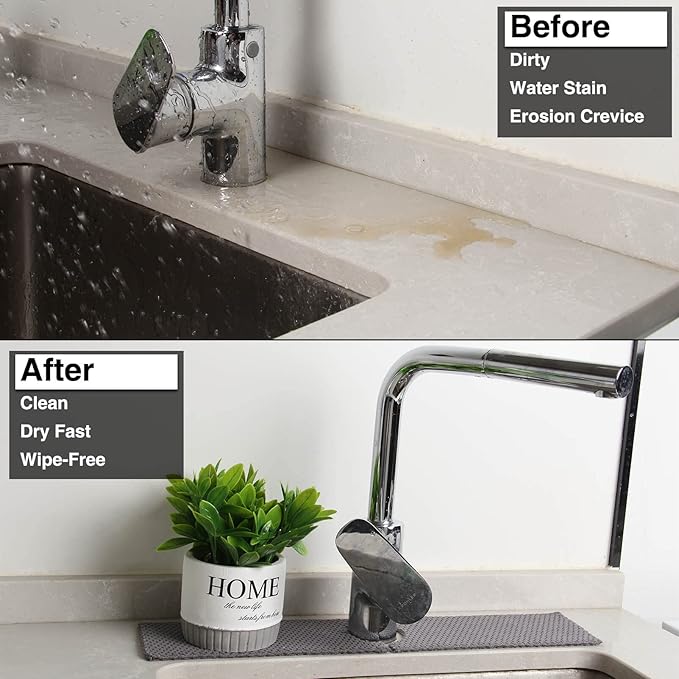 18'' Kitchen Faucet Absorbent Mat, Sink Splash Guard, Microfiber Faucet Handle Drip Catcher, Kitchenguard Tray, Water Drying Pads, Counter Protector for Kitchen, Bathroom, and RV