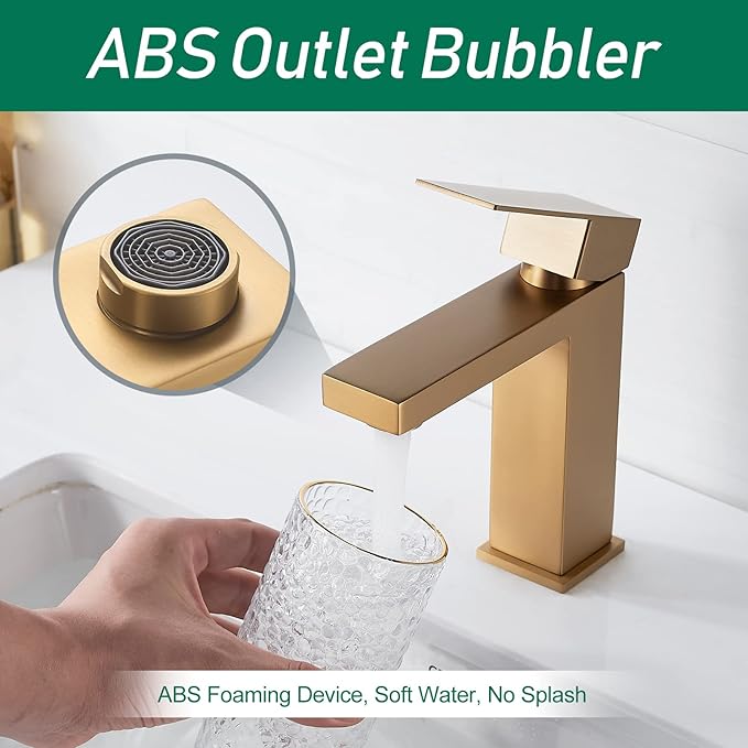 VOTON Brushed Gold Bathroom Faucet, Modern Bathroom Faucet 1 Hole, Single Handle Bathroom Sink Faucet Brushed Gold with Deck Plate & Water Supply Hoses