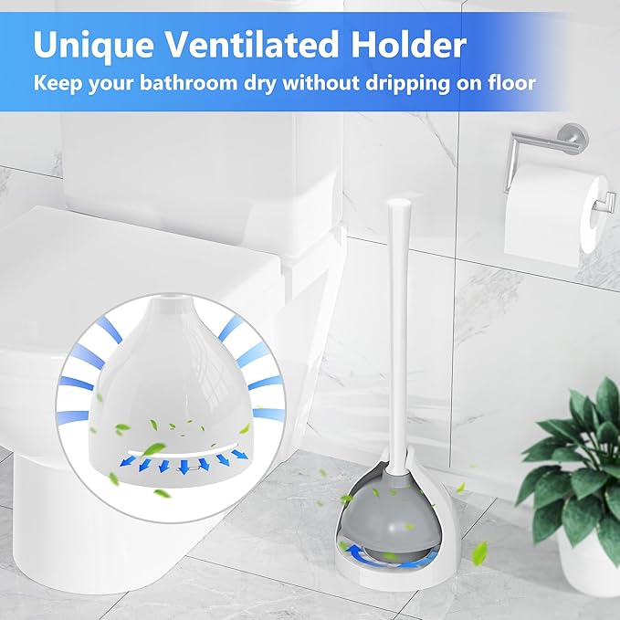 Toilet Plunger with Holder, Plunger with Unique Holder for 5.7-inch Toilet Drain, Plungers for Bathroom with Holder, Toilet Plunger Heavy Duty (1, White)