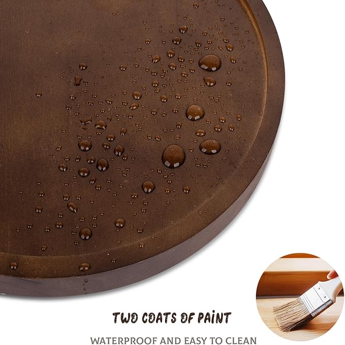Round Decorative Tray Wood Bathroom Counter Organizer Farmhouse Kitchen Decor Wooden Riser for Soap Dish, Perfume, Candle, Sponge, 12" - Walnut