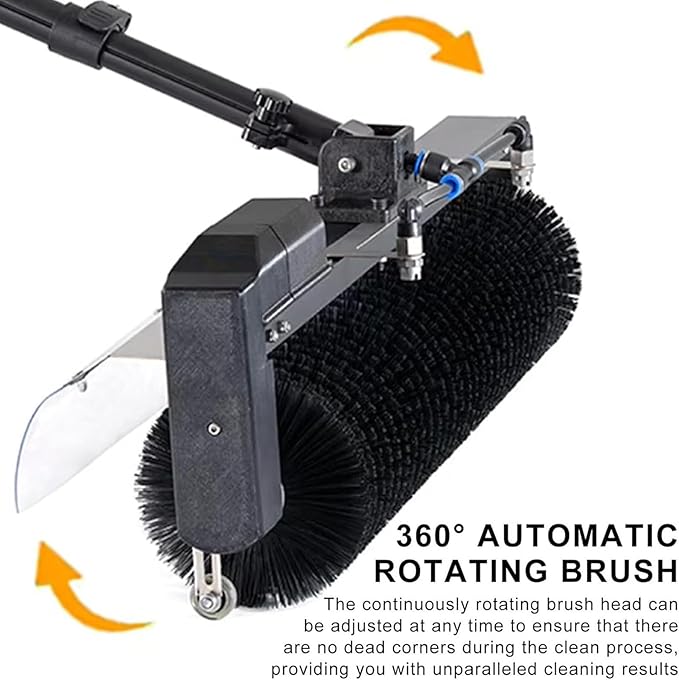 Solar Panel Cleaning Kit, Electric Solar Panel Cleaning Brush Kit, Telescopic Water Fed Pole with Rotary Brush Head, Universal Hose Connector for Windows, Conservatories & Roofs