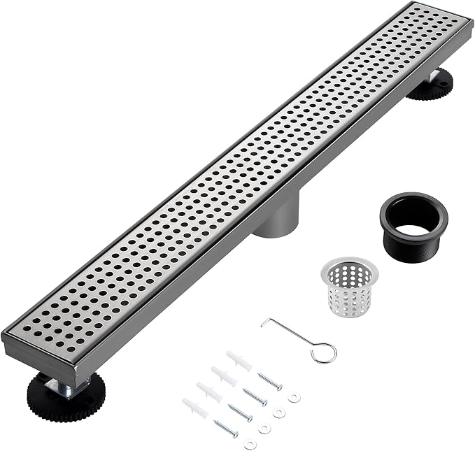 12 Inch Linear Shower Drain, Brushed Nickel Shower Drain,Removable Grate, 304 Stainless Steel, Easy to Install and Clean for Bathrooms (Drain Base Not Included), LSD-04A-12S