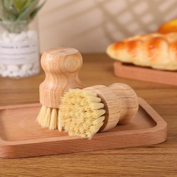 Bamboo Dish Scrub Brush - Natural Fiber Kitchen Dish Scrubber, for Cleaning Pots, Sink, Tableware and Vegetables (Sisal)