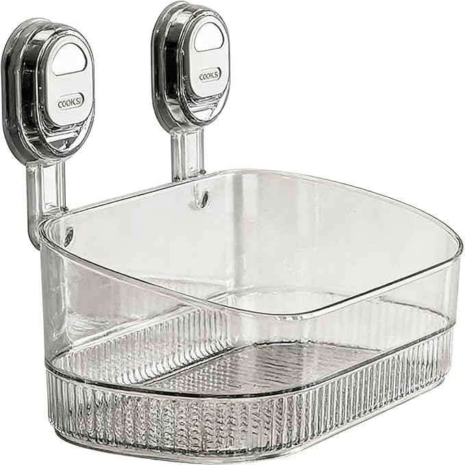 No-Drill Bathroom Suction Cup Storage Shelf - Waterproof Large Capacity Organizer Rack with Strong Suction & Easy Installation for Shower, Toilet, Vanity, Countertop (Clear)