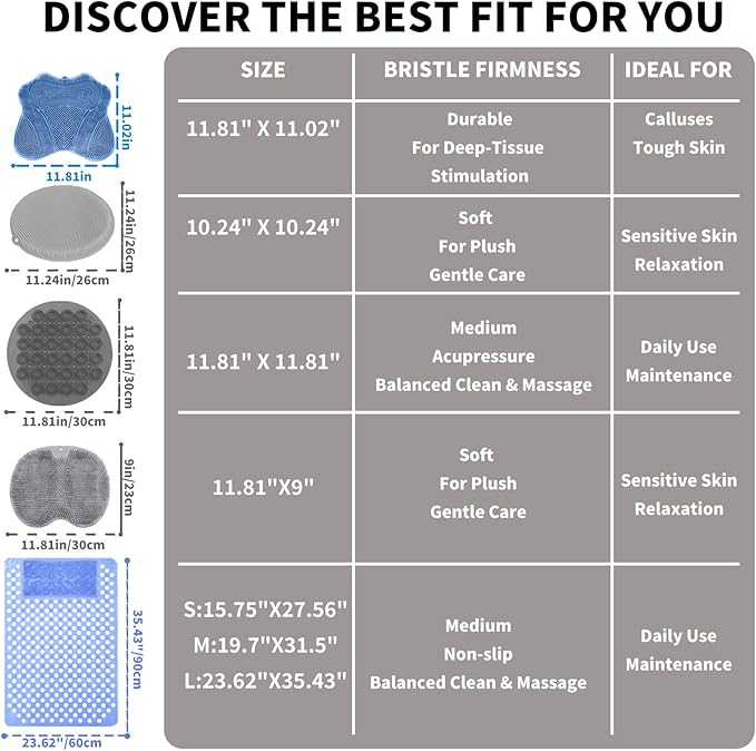 Show Foot Scrubber Mat & Silicone Back Scrubber with Butterfly Form Design,3 Brush Designs for Deep Cleaning Shower Foot Scrubber Mat, Wall Mounted Back Scrubber Silicone Bath(Grey)