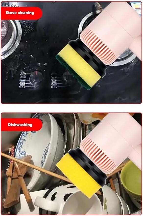 AVFORA Wireless Electric Cleaning Brush Kitchen Dishwashing Brush Sink Cleaning Tool Toilet Tub Cleaning Electric Brush Household Tools for Cleaning Kitchen, Window, Sink, Dish (Color : Pink)
