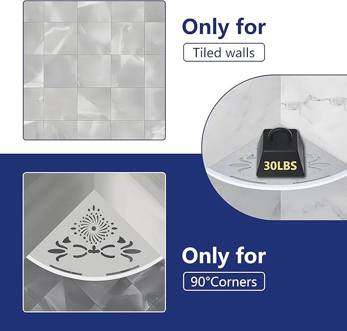 10" Corner Shower Shelves 2pcs Pack with 2 Hooks, 14Guage Thick 304 Stainless Steel Grouted in for Tiled Wall Bathroom Storage, No Drilling Holes Needed
