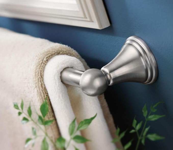 Moen Preston Brushed Nickel 24-Inch Single Wall Mounted Bathroom Towel Bar, DN8424BN
