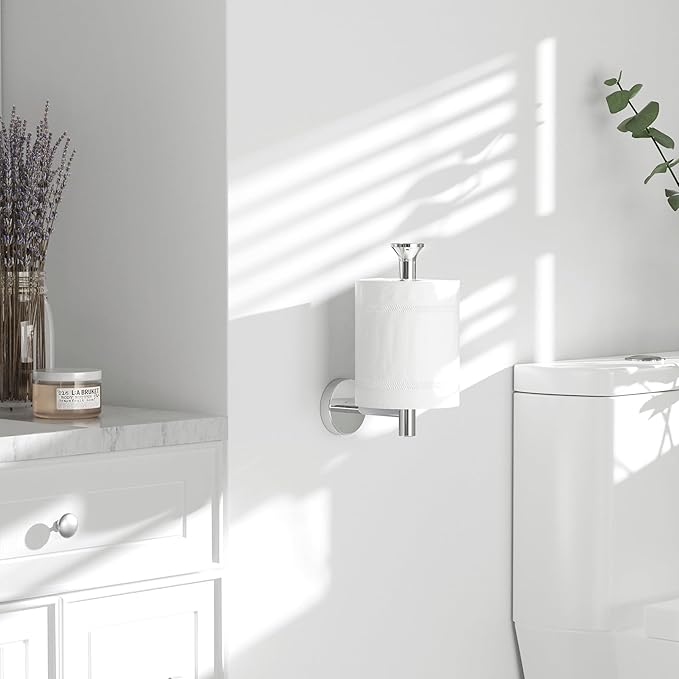Toilet Paper Holder Wall Mount Bathroom Paper Roll Holder Tissue Handle Stainless Steel for Farmhouse Kitchen Silver Chrome