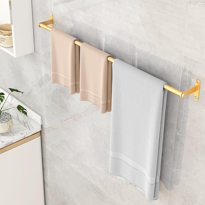 MKO Towel Rod for Bathroom Wall, Heavy Duty Single Towel Racks 30Inch, Modern Towel Racks Hanger Hanging Towels, Stainless Steel，Gold