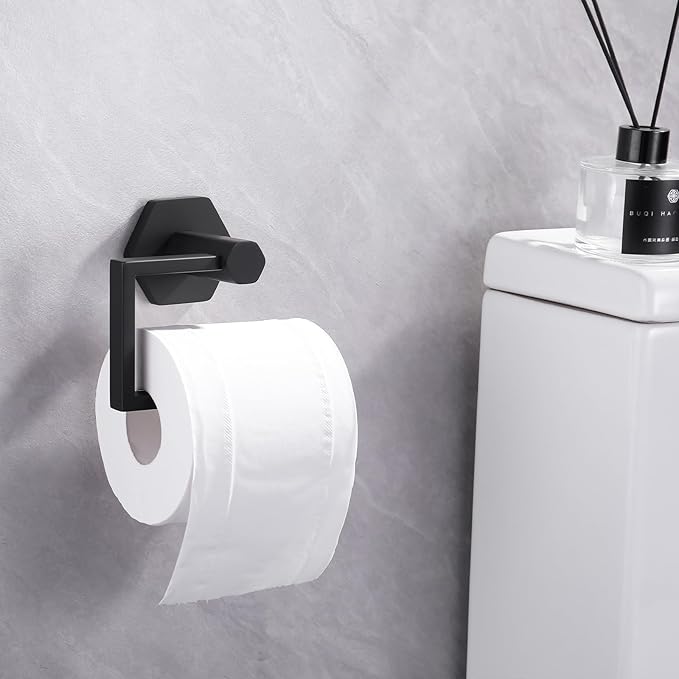 GERZWY Bathroom Toilet Paper Holder Stainless Steel Paper Towel Dispenser Tissue Roll Hanger Wall Mounted, Matte Black