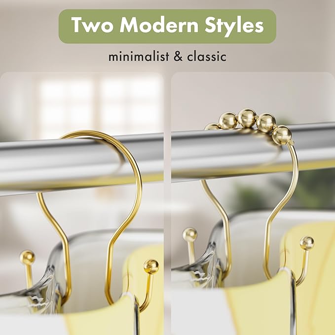 AmazerBath Shower Curtain Hooks, Dark Gold Shower Curtain Rings, Simple Double Hook Shower Curtain Hooks Rust Proof, Metal Smooth Shower Hooks for Shower Curtain Rod, 12 Pcs Shower Rod Hook