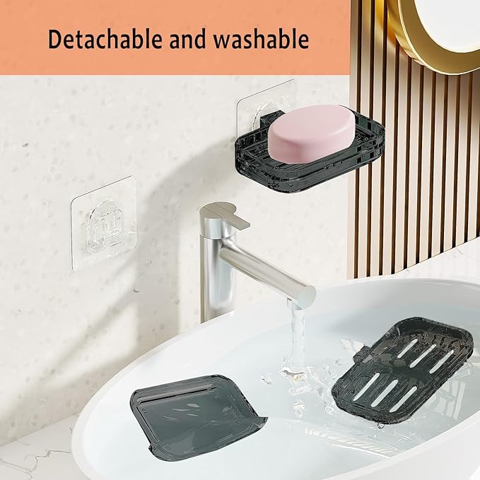 Soap Dish for Shower Bar Soap Holder with Self-Draining Design - No Drilling Required Strong Adhesive Mount for RV Bathroom and Kitchen Easy to Clean (Gray adhesive2 Packs)
