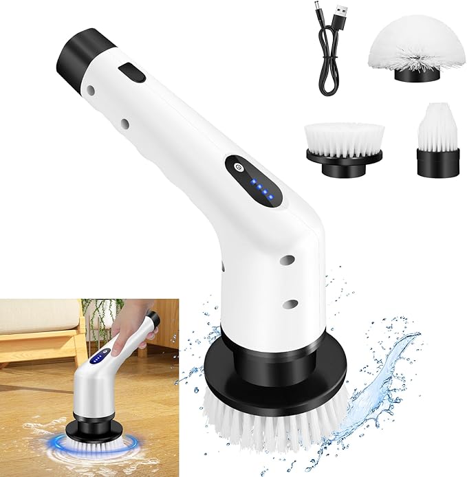 Electric Spin Scrubber, Cordless Cleaning Brush, Shower Scrubber with 3 Replaceable Brush Heads, Power Cleaning Brush with 2 Adjustable Speed, Bathroom Scrubber for Bathtub Grout Tile Floor