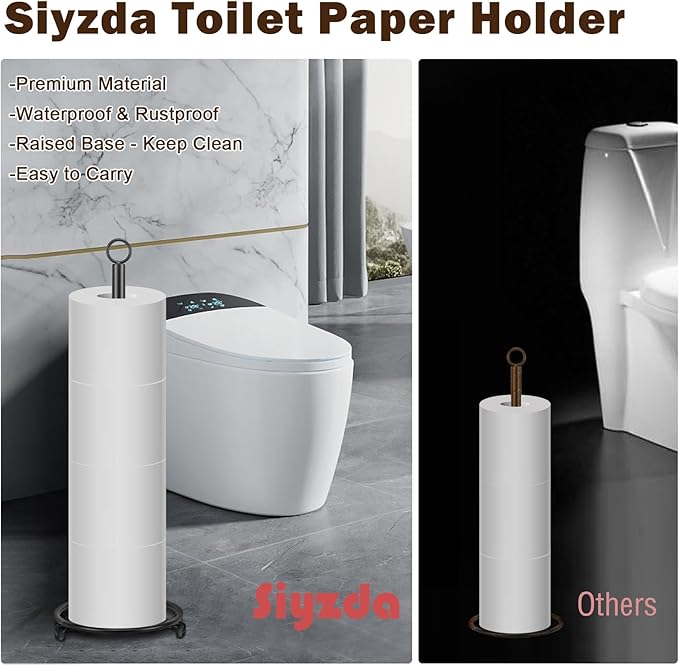 Bath Toilet Paper Holder, Metal Toilet Tissue Roll Organizer Storage, Tissue Paper Holder Stand for Bathroom/Kitchen Countertop (21” H, Matte Black)