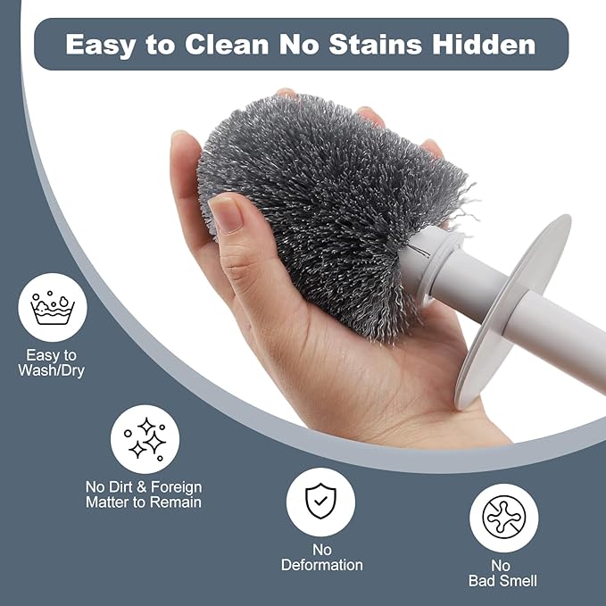Toilet Bowl Brush and Holder 2 Pack Long Handled Toilet Brush for Bathroom with 2 Crevice Brushes Deep-Cleaning Plastic Toilet Scrubber Brush Set (White)