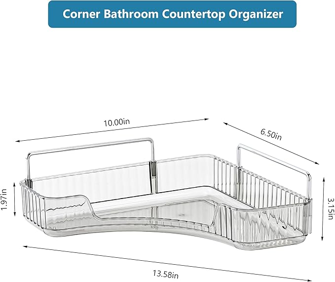 Corner Bathroom Countertop Organizer, Vanity Organizer Trays for Counter, Makeup Organizers, Perfume Tray, Skincare Shelf Storage Gifts for Women Girl Student (Smoky Gray 1 Tier)