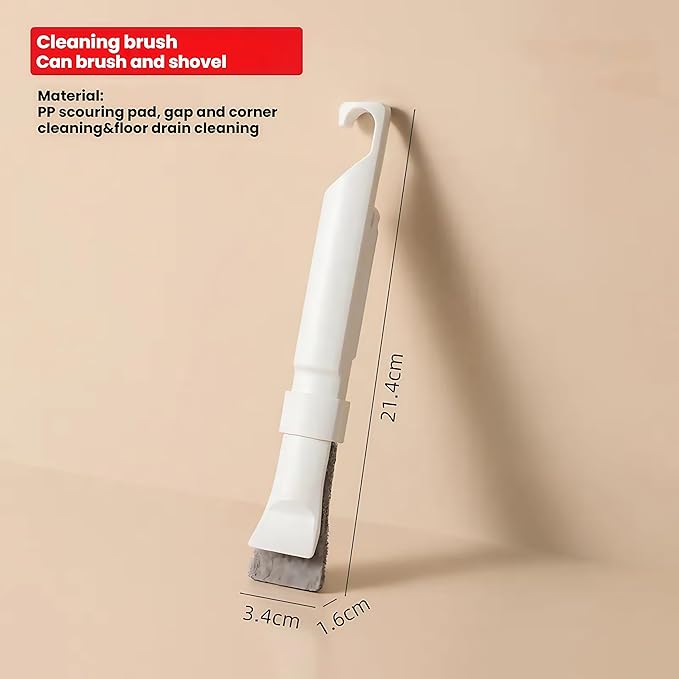 Multi-Purpose Cleaning Brush, White and Gray, PP Material with Scrubbing Pad, 21.4x3.4x1.6cm, Detachable Head for Gaps, Drains, Corners