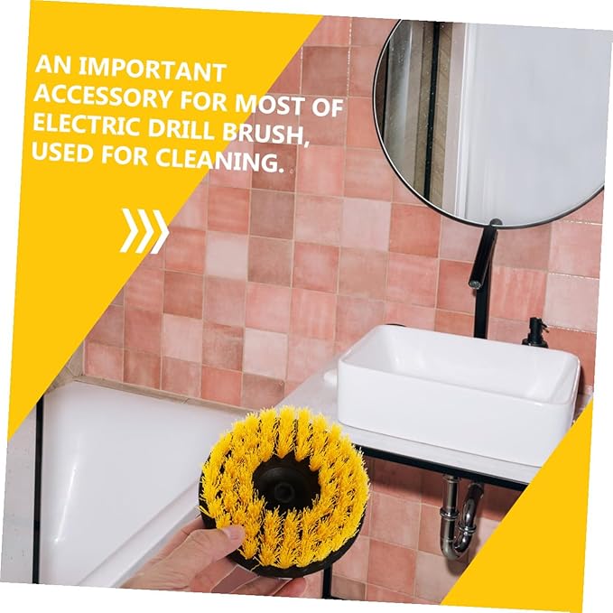 Electric Drill Brush Set 5-inch Yellow Hollow Round Brush Heads Replacement Cleaning Tool for Kitchen Floor Bathroom Surfaces Household Scrubbing